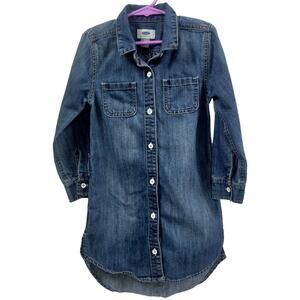 Old Navy Denim Shirt Dress Button Front Long Sleeve Tunic Chambray Size‎ XS/TP 5